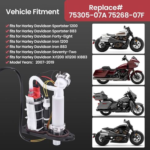 75305-07A 75268-07F In-Tank Fuel Pump Assembly Fits for Harley Davidson Sportster 1200 883, Forty-Eight, Iron 1200 883, Seventy-Two, XR1200 XL1200 XL883 (2007-2019) in Kuwait