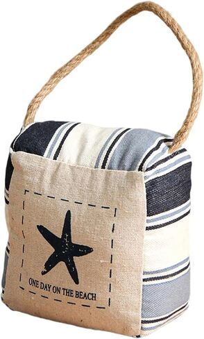 Nautical Door Stopper, White with Blue Striped Square Stuffed Decorative Weighted Doorstop with Rope Handle, Gone to The Beach House Decor (Starfish) in Saudi Arabia