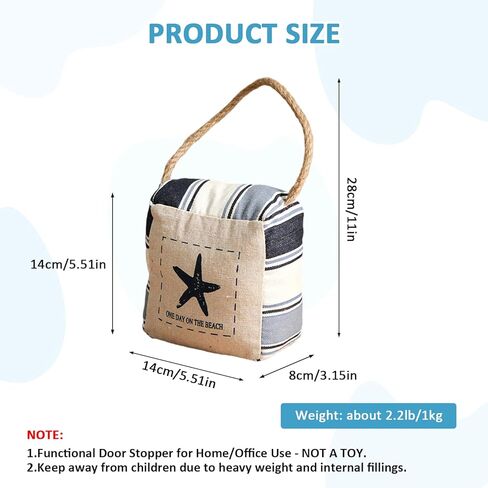 Nautical Door Stopper, White with Blue Striped Square Stuffed Decorative Weighted Doorstop with Rope Handle, Gone to The Beach House Decor (Starfish) in Saudi Arabia
