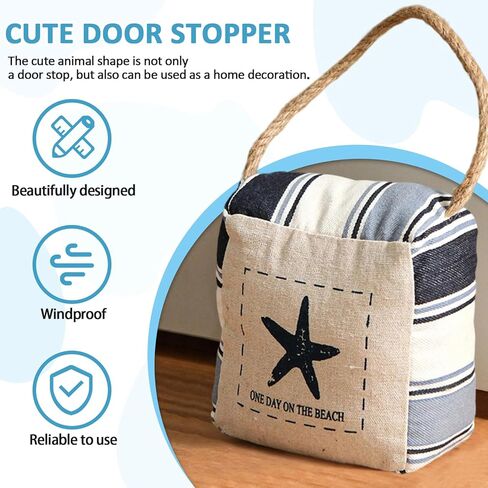 Nautical Door Stopper, White with Blue Striped Square Stuffed Decorative Weighted Doorstop with Rope Handle, Gone to The Beach House Decor (Starfish) in Saudi Arabia