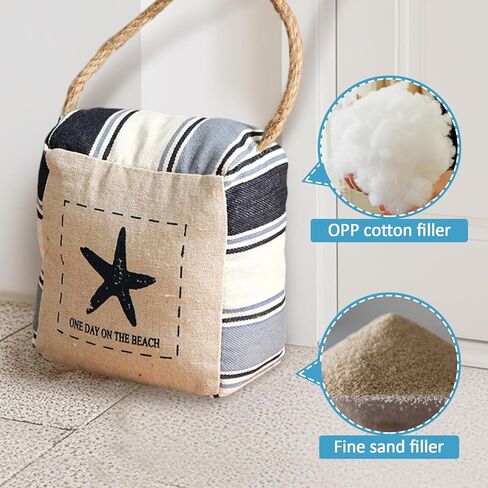 Nautical Door Stopper, White with Blue Striped Square Stuffed Decorative Weighted Doorstop with Rope Handle, Gone to The Beach House Decor (Starfish) in Saudi Arabia