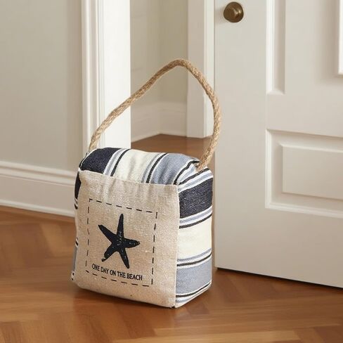 Nautical Door Stopper, White with Blue Striped Square Stuffed Decorative Weighted Doorstop with Rope Handle, Gone to The Beach House Decor (Starfish) in Saudi Arabia