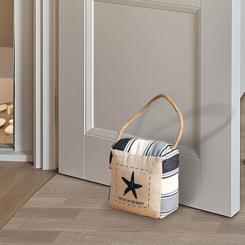 Nautical Door Stopper, White with Blue Striped Square Stuffed Decorative Weighted Doorstop with Rope Handle, Gone to The Beach House Decor (Starfish) in Saudi Arabia