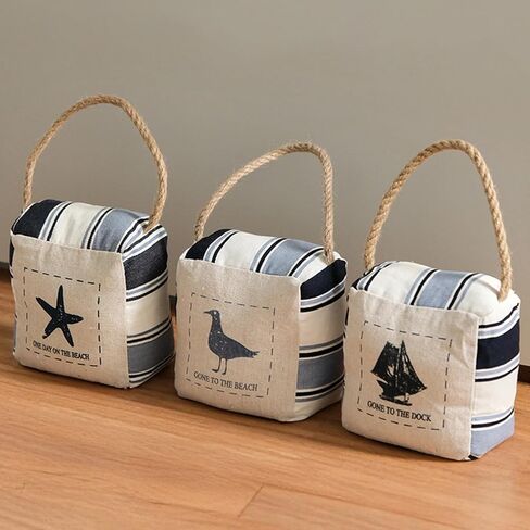 Nautical Door Stopper, White with Blue Striped Square Stuffed Decorative Weighted Doorstop with Rope Handle, Gone to The Beach House Decor (Starfish) in Saudi Arabia