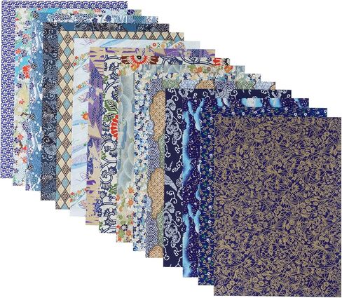 Chiyogami Yuzen Washi B4, 15 Patterns, 15 Sheets (Blue Type B Set) in Saudi Arabia