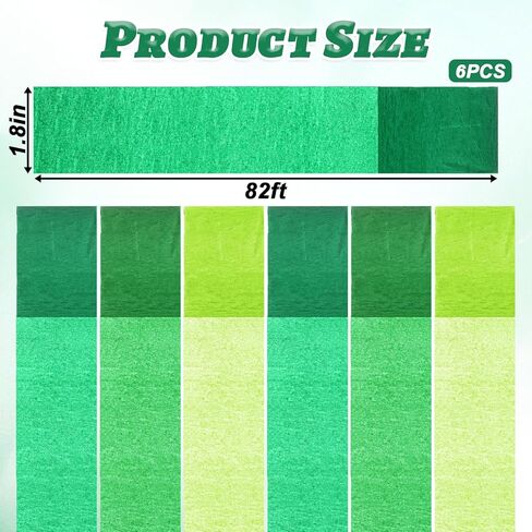 6 Rolls Green Streamers Green Crepe Paper Wide Paper Streamers Party Supplies for Wedding Birthday Party Decorations and DIY Craft Supplies 1.8 Inch × 82 Ft/Roll in Kuwait