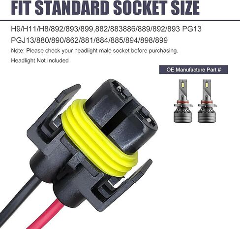 2 PCS H11 Car Light Wire Socket Connector, Multi-Purpose Female Adapter Wiring Harness Sockets, Extension Pigtail Socket Wiring Harness for Front Light Fog Lamp, Universal for Most Car (Black) in Saudi Arabia