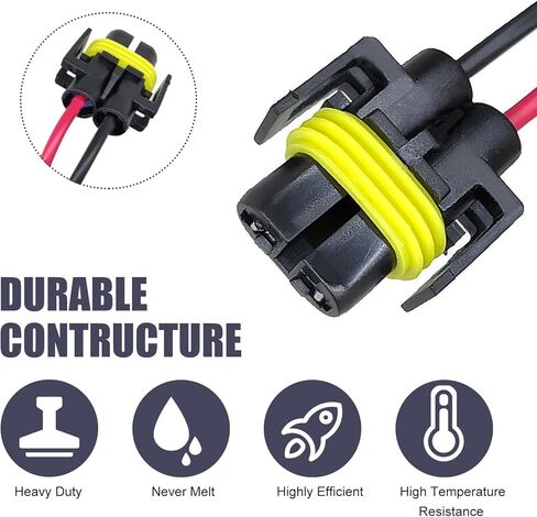 2 PCS H11 Car Light Wire Socket Connector, Multi-Purpose Female Adapter Wiring Harness Sockets, Extension Pigtail Socket Wiring Harness for Front Light Fog Lamp, Universal for Most Car (Black) in Saudi Arabia