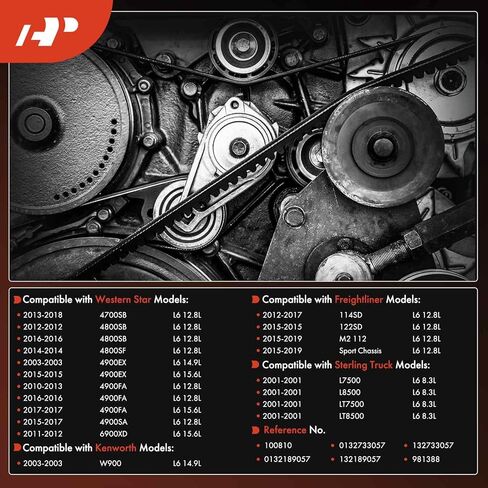 حزام قيادة أفعواني للمحرك A-Premium متوافق مع Freightliner وKenworth وSterling Truck وWestern Star Cars - 114SD، 122SD، M2 112، هيكل رياضي، W900، L7500، L8500، LT7500، LT8500، 4700SB in Kuwait