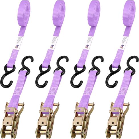 Ratchet Tie Down Straps (4 Pack) - 3,306lb Max Break Strength incl. (4) Heavy Duty Rachet Tie Downs with Hooks & Handles Best for Moving Securing Cargo (Purple, 12 FT) in Saudi Arabia