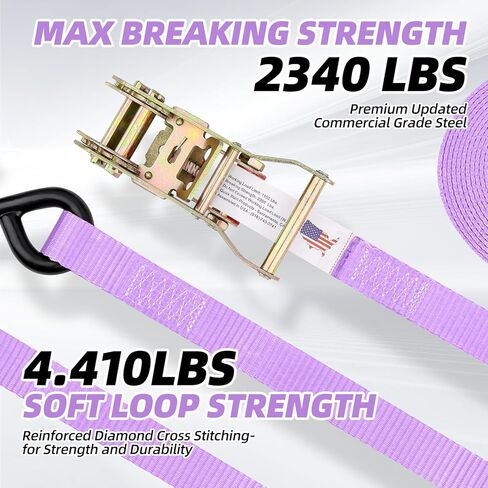 Ratchet Tie Down Straps (4 Pack) - 3,306lb Max Break Strength incl. (4) Heavy Duty Rachet Tie Downs with Hooks & Handles Best for Moving Securing Cargo (Purple, 12 FT) in Saudi Arabia