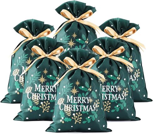 Yatinbos Fabric Gift Wrap Bags, Grey Reusable Cloth Gift Bags Sets of 6 with Drawstring and Tags for Christmas Holiday, Birthday, Wedding or Daily Gift, 12" x 18" in Kuwait