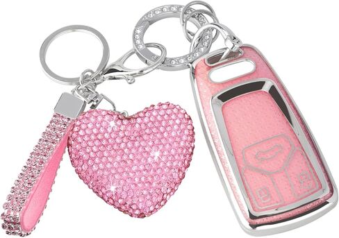 متوافق مع غطاء Audi key fob مع سلسلة مفاتيح Diamond Bling، غطاء حامل مفاتيح لملحقات السيارة لـ A4 A5 Q7 Q5 TT A3 A6 SQ5 R8 S5 للمفتاح الذكي، فضي شفاف in Kuwait