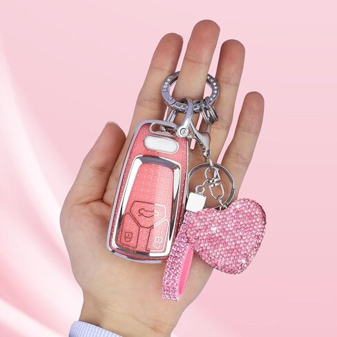 متوافق مع غطاء Audi key fob مع سلسلة مفاتيح Diamond Bling، غطاء حامل مفاتيح لملحقات السيارة لـ A4 A5 Q7 Q5 TT A3 A6 SQ5 R8 S5 للمفتاح الذكي، فضي شفاف in Kuwait