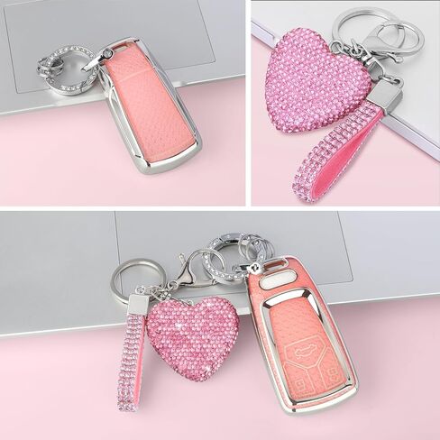 متوافق مع غطاء Audi key fob مع سلسلة مفاتيح Diamond Bling، غطاء حامل مفاتيح لملحقات السيارة لـ A4 A5 Q7 Q5 TT A3 A6 SQ5 R8 S5 للمفتاح الذكي، فضي شفاف in Kuwait