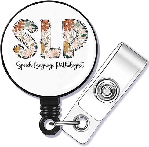 SLP Badge Reel,Retractable Name Card Badge Holder with Alligator Clip, Medical MD RN Nurse Badge ID,Office Employee Name Badge, Badge Holder, Black in Saudi Arabia