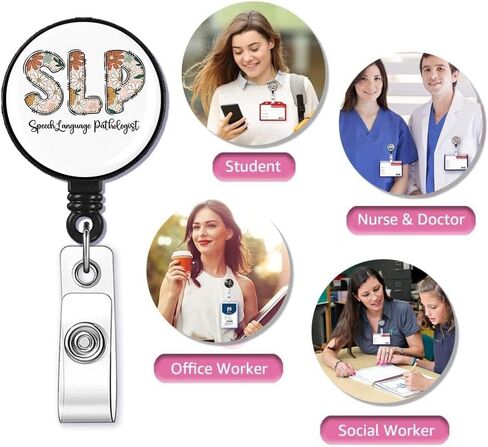 SLP Badge Reel,Retractable Name Card Badge Holder with Alligator Clip, Medical MD RN Nurse Badge ID,Office Employee Name Badge, Badge Holder, Black in Saudi Arabia
