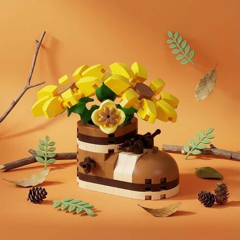 Sunflower Plant Building Model, Micro-Particle Floral Arrangement Block Set, Botanical Themed Desktop Decor for Home & Office Display in Saudi Arabia