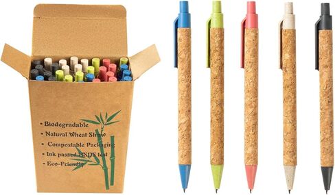 jinfusi Wheat Straw Pens(30 Pack),Eco Friendly Cork and Recycled Ballpoint Writing Black Ink Sustainable Products Set Pens or Journaling in Saudi Arabia