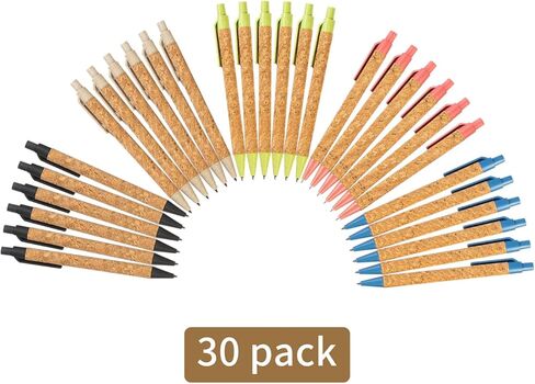 jinfusi Wheat Straw Pens(30 Pack),Eco Friendly Cork and Recycled Ballpoint Writing Black Ink Sustainable Products Set Pens or Journaling in Saudi Arabia