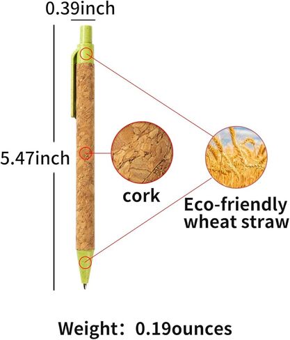 jinfusi Wheat Straw Pens(30 Pack),Eco Friendly Cork and Recycled Ballpoint Writing Black Ink Sustainable Products Set Pens or Journaling in Saudi Arabia