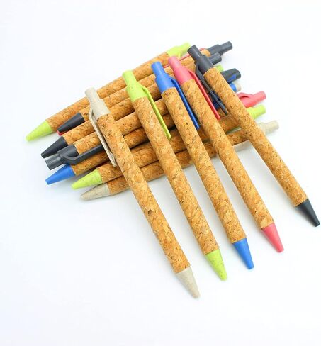 jinfusi Wheat Straw Pens(30 Pack),Eco Friendly Cork and Recycled Ballpoint Writing Black Ink Sustainable Products Set Pens or Journaling in Saudi Arabia