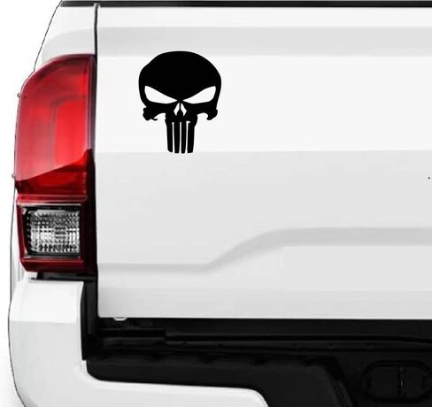 ملصق فينيل لصائق جمجمة Punisher لجهاز الكمبيوتر المحمول والشاحنات والسيارات والنوافذ، ملصق ممتص للصدمات على شكل جمجمة بيضاء | 5.5 بوصة (أسود) in Kuwait