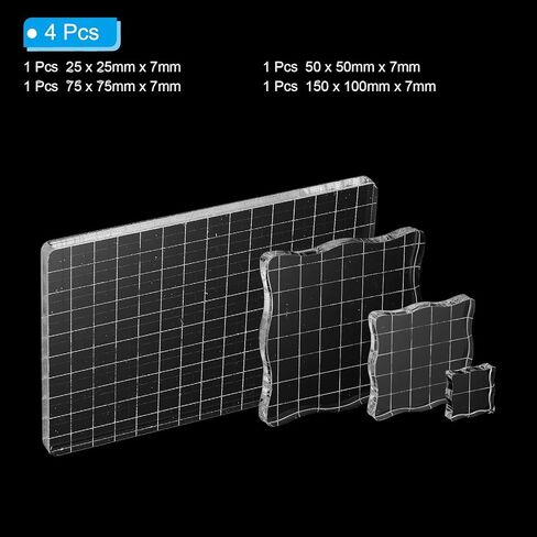 PATIKIL Acrylic Stamp Block, 4Pcs Clear Stamping Block with Grid Lines Set Decorative Mounting Blocks Square Rectangle for Scrapbooking DIY Crafts Card Making in Saudi Arabia