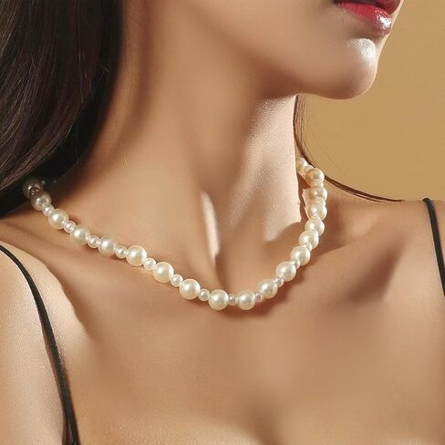 حبات اللؤلؤ لصنع المجوهرات 1320 قطعة حبات اللؤلؤ للأساور 5 مقاسات لآلئ مستديرة لصنع الأساور عدة لقلادة السوار DIY والديكور وحشو المزهرية (بيج) in Kuwait