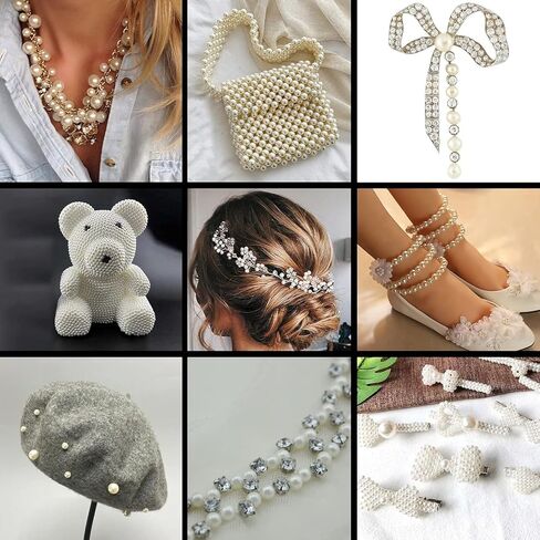 حبات اللؤلؤ لصنع المجوهرات 1320 قطعة حبات اللؤلؤ للأساور 5 مقاسات لآلئ مستديرة لصنع الأساور عدة لقلادة السوار DIY والديكور وحشو المزهرية (بيج) in Kuwait