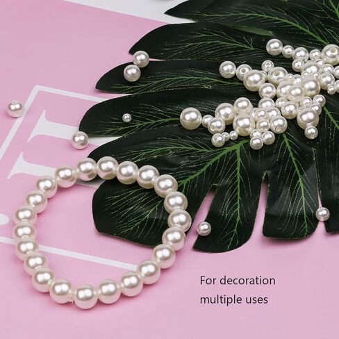 حبات اللؤلؤ لصنع المجوهرات 1320 قطعة حبات اللؤلؤ للأساور 5 مقاسات لآلئ مستديرة لصنع الأساور عدة لقلادة السوار DIY والديكور وحشو المزهرية (بيج) in Kuwait