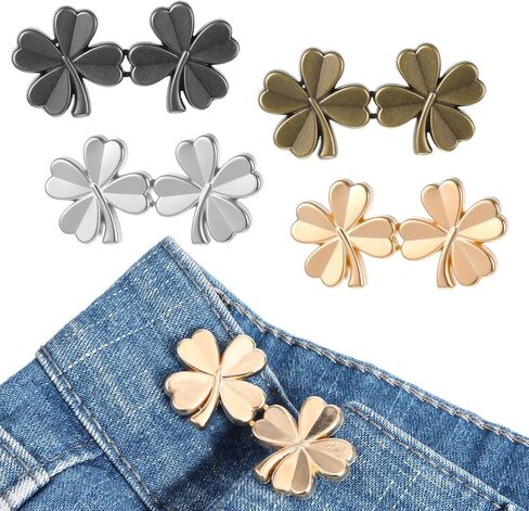 Four-Leaf Clover Pants Clips for Waist, 4 Sets Tightener Clip for Pants Women to Make Jeans Smaller,No Need to Sew Jean Buttons Loose Jeans Adjustable Waist Clips Tightener in Saudi Arabia