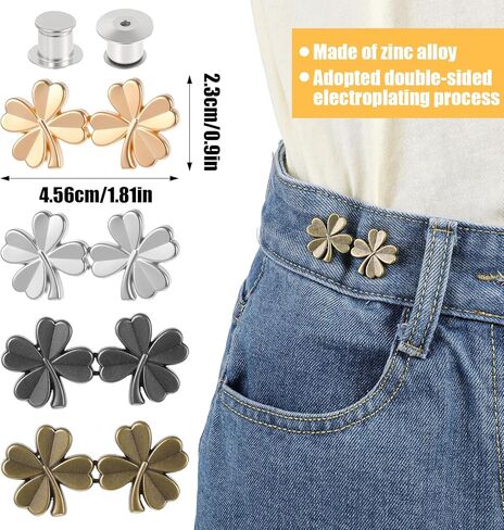 Four-Leaf Clover Pants Clips for Waist, 4 Sets Tightener Clip for Pants Women to Make Jeans Smaller,No Need to Sew Jean Buttons Loose Jeans Adjustable Waist Clips Tightener in Saudi Arabia