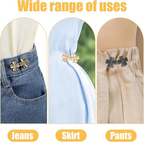 Four-Leaf Clover Pants Clips for Waist, 4 Sets Tightener Clip for Pants Women to Make Jeans Smaller,No Need to Sew Jean Buttons Loose Jeans Adjustable Waist Clips Tightener in Saudi Arabia
