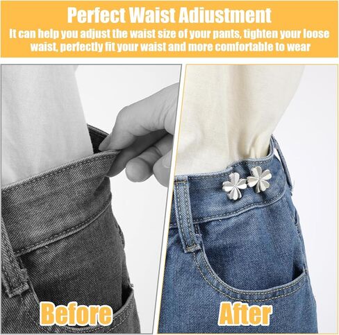 Four-Leaf Clover Pants Clips for Waist, 4 Sets Tightener Clip for Pants Women to Make Jeans Smaller,No Need to Sew Jean Buttons Loose Jeans Adjustable Waist Clips Tightener in Saudi Arabia