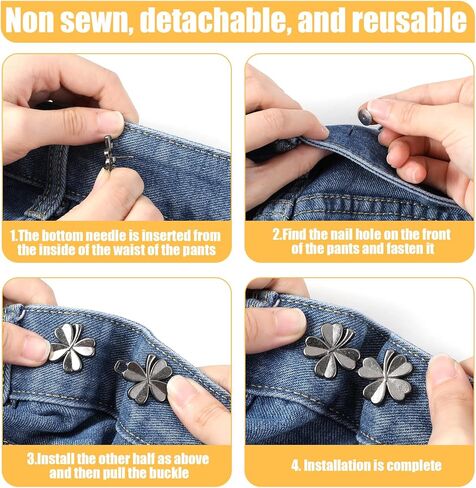 Four-Leaf Clover Pants Clips for Waist, 4 Sets Tightener Clip for Pants Women to Make Jeans Smaller,No Need to Sew Jean Buttons Loose Jeans Adjustable Waist Clips Tightener in Saudi Arabia