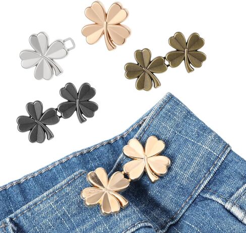 Four-Leaf Clover Pants Clips for Waist, 4 Sets Tightener Clip for Pants Women to Make Jeans Smaller,No Need to Sew Jean Buttons Loose Jeans Adjustable Waist Clips Tightener in Saudi Arabia