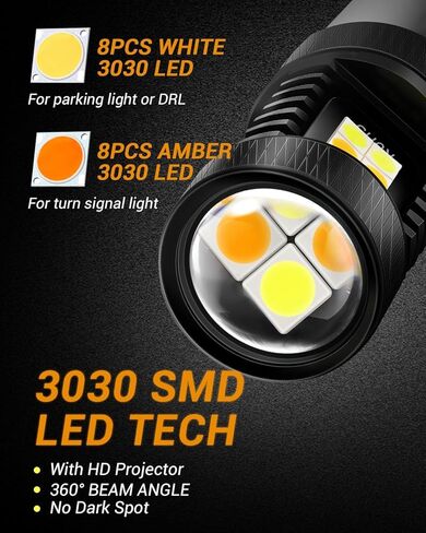 Auxbeam 7443 LED Bulbs 7443 Switchback LED Bulbs T20 7444 7444NA LED Bulb White and Amber Dual Color LED Bulb with Projector for Turn Signal Lights DRL Parking Lights May Need Resistors in Kuwait