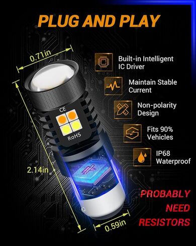 Auxbeam 7443 LED Bulbs 7443 Switchback LED Bulbs T20 7444 7444NA LED Bulb White and Amber Dual Color LED Bulb with Projector for Turn Signal Lights DRL Parking Lights May Need Resistors in Kuwait