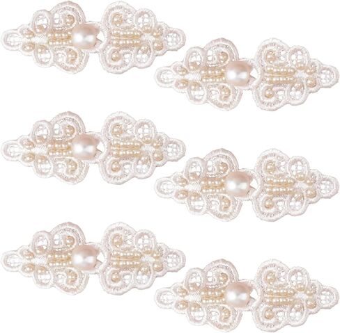 WANDIC 6 Pairs Apricot Chinese Knot Buttons Chinese Style Cloak Clasp Fasteners Sweater Clips Cardigan Cloak Clasp Fasteners Cheongsam Buttons with Pearl for Clothing Decoration in Saudi Arabia