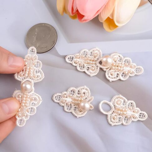 WANDIC 6 Pairs Apricot Chinese Knot Buttons Chinese Style Cloak Clasp Fasteners Sweater Clips Cardigan Cloak Clasp Fasteners Cheongsam Buttons with Pearl for Clothing Decoration in Saudi Arabia