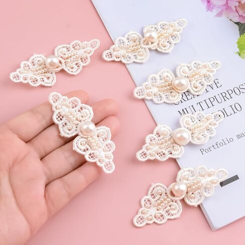 WANDIC 6 Pairs Apricot Chinese Knot Buttons Chinese Style Cloak Clasp Fasteners Sweater Clips Cardigan Cloak Clasp Fasteners Cheongsam Buttons with Pearl for Clothing Decoration in Saudi Arabia