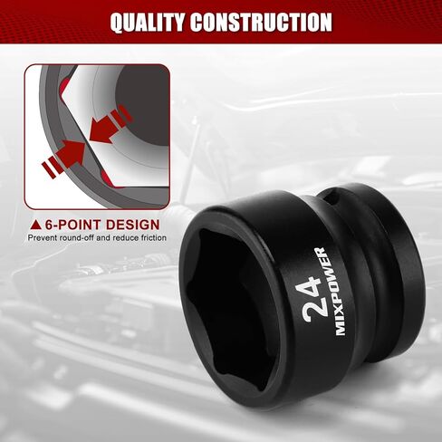 MIXPOWER 1/2" Drive Stubby Impact Socket,CR-MO,30mm,6-Point,Metric,Radius Corner Design, Axle Nut Impact Grade Socket for Easy Removal in Saudi Arabia
