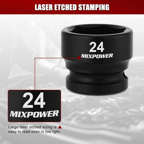 MIXPOWER 1/2" Drive Stubby Impact Socket,CR-MO,30mm,6-Point,Metric,Radius Corner Design, Axle Nut Impact Grade Socket for Easy Removal in Saudi Arabia