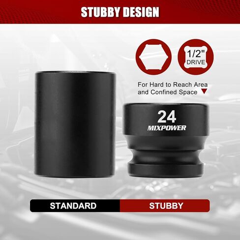 MIXPOWER 1/2" Drive Stubby Impact Socket,CR-MO,30mm,6-Point,Metric,Radius Corner Design, Axle Nut Impact Grade Socket for Easy Removal in Saudi Arabia