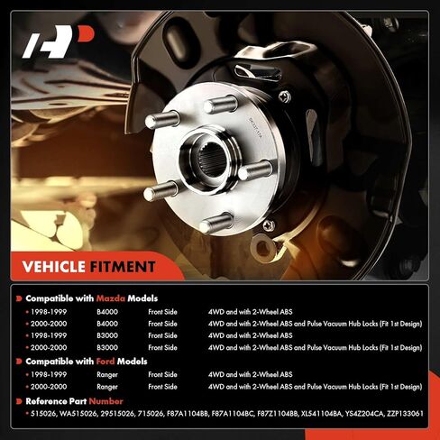 A-Premium 2 × محمل العجلة الأمامية ومجموعة المحور مع 5 عروة متوافقة مع Ford Ranger 1998-2000 وMazda B3000 1998-2000، B4000 1998-2000، الدفع الرباعي وعجلتين ABS فقط in Saudi Arabia