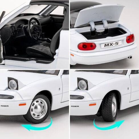 نموذج سيارة بمقياس 1:24 متوافق مع لعبة سيارة مازدا MX-5 القابلة للجمع، سيارة لعبة سحب للخلف من سبائك الزنك مع صوت وضوء للأطفال البالغين، هدية عيد ميلاد باللون الأبيض in Kuwait