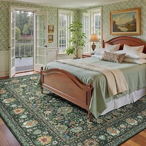 سجاد أخضر لغرفة النوم، سجاد قابل للغسل مقاس 5 × 7، سجاد بوهو عتيق شرقي كبير قابل للطي من الصوف الصناعي لغرفة المعيشة وغرفة الحضانة والنوم وغرفة اللعب للأطفال والمكتب المنزلي in Kuwait