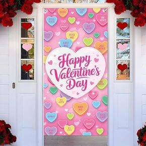 عيد الحب غطاء الباب الديكور، 35 × 71 بوصة الوردي المحادثة القلب في الهواء الطلق الشرفة راية الزينة، عيد الحب سعيد الباب الأمامي راية لوازم الحفلات للمنزل in Kuwait
