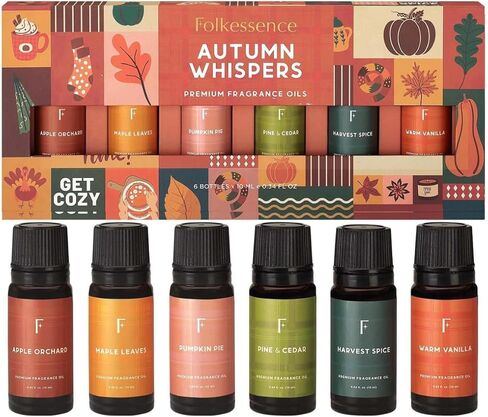 Folkulture Fall Essential Oils for Diffuser Oil, Essential Oils Set of 6 x 0.34 fl oz, 60 ml Fragrance Oil, Diffuser Oils Scents for Home, Fall Fragrance Oils - Pumpkin Spice, Caramel, Vanilla in Saudi Arabia